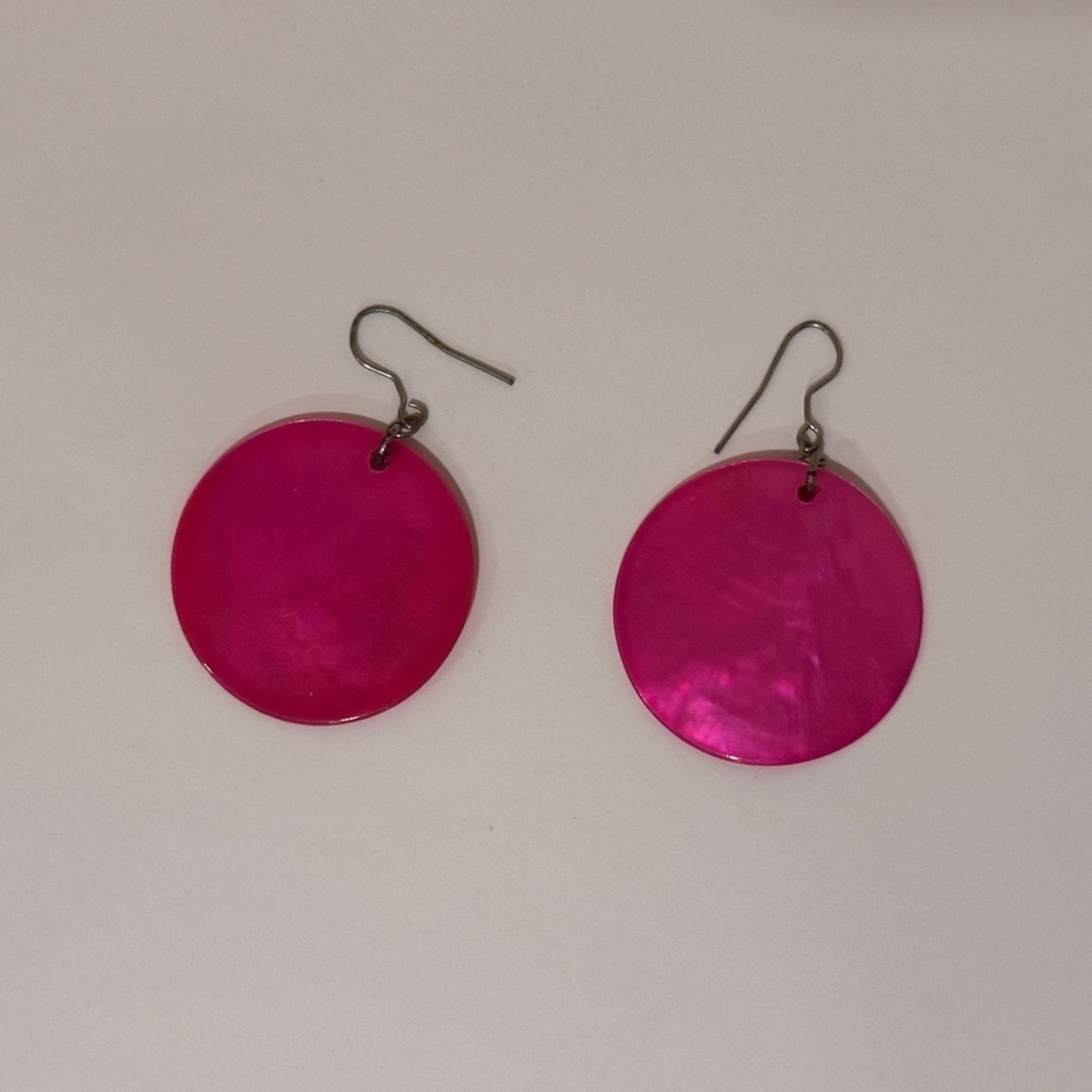 Pink and silver toned Disc Earrings​​​​